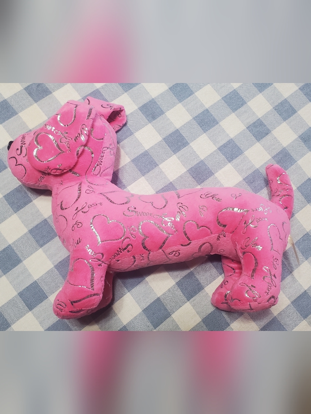 DanDee Collector's Choice Pink Plush Dog Dachshund with Heart Print